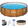 Каркасный бассейн BESTWAY POWER STEEL РОТАНГ 488х122 см, 19480 л + фильтр-насос BESTWAY 5678 л/ч, тент, лестница 56725 BW
